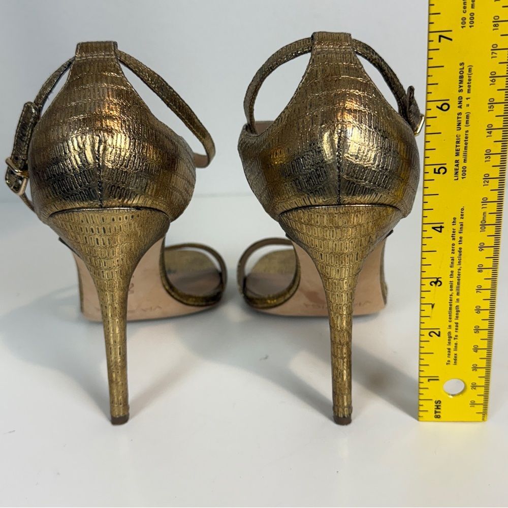 Via Spiga Gold Strappy Snakeskin Embossed Leather Heels 10 - Picture 5 of 10